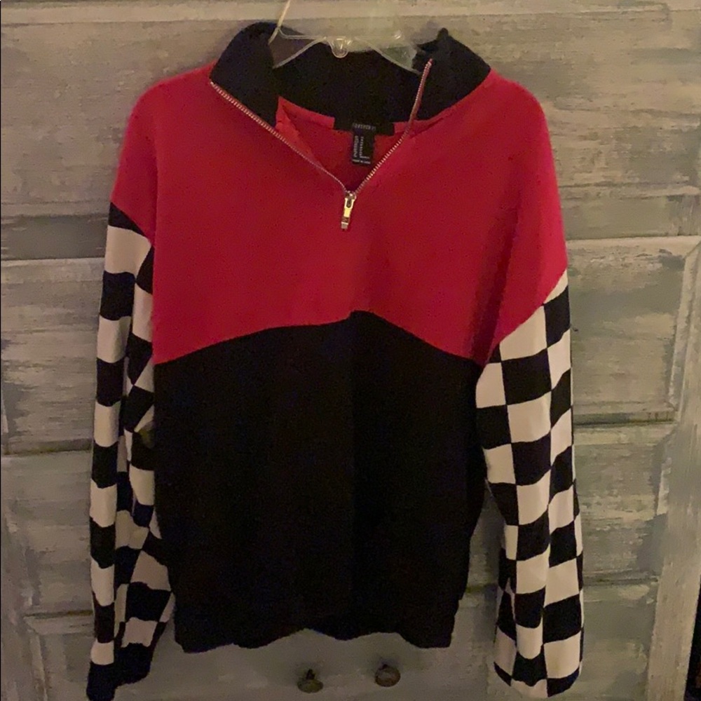 Forever 21 checkered red and black half zip